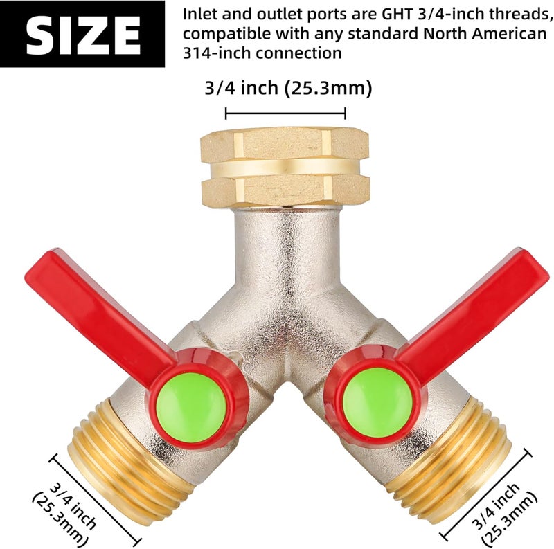 DINGBAI Hose Splitter 2 Way, High Flow Garden Hose Splitter, 3/4” Ght Inlet Brass Heavy Duty Hose Converter, Full Flow water 2 Way Faucet hose splitter, Long Handle Hose Valve Large Outlet. - Image 3